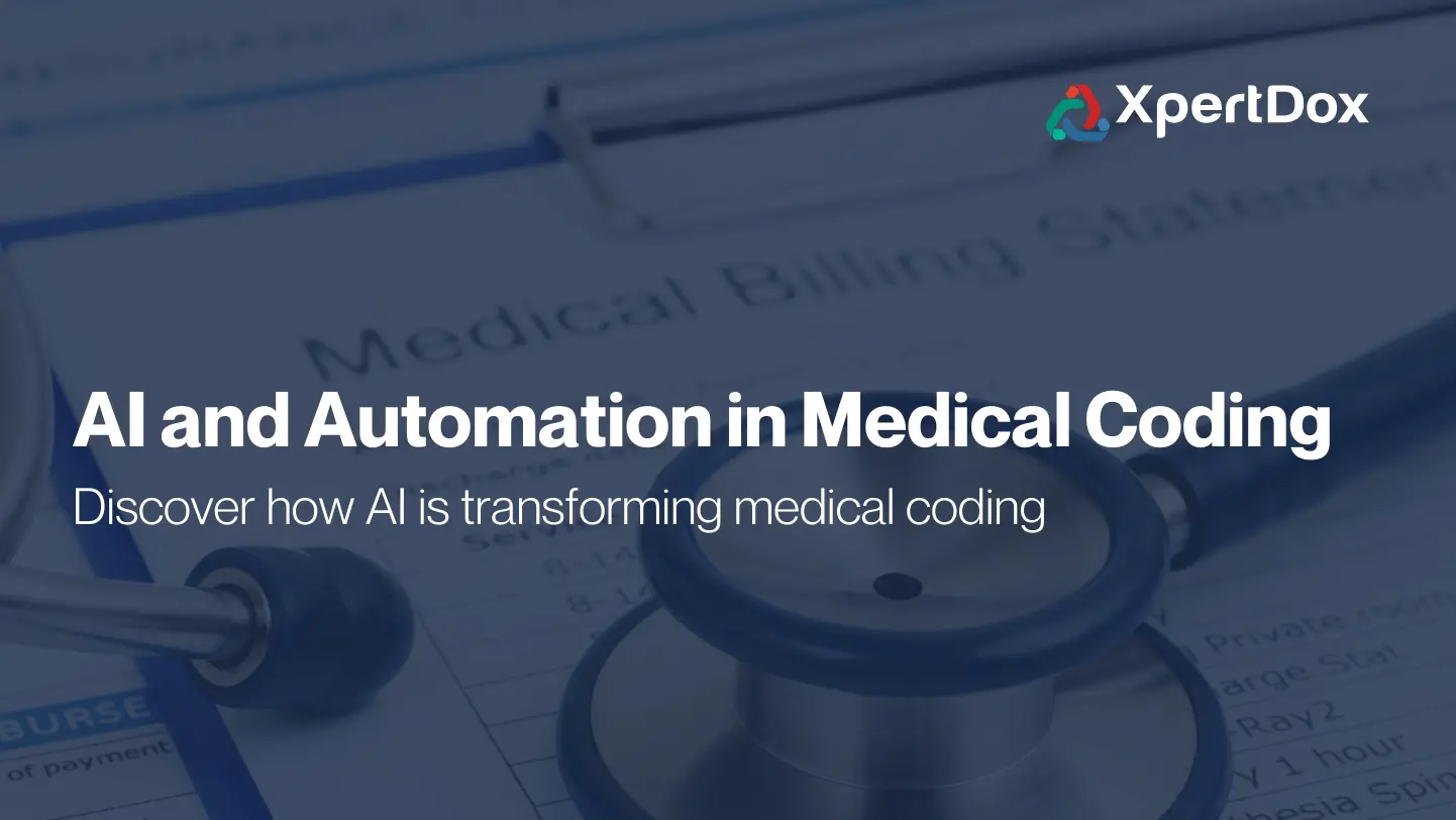 Banner for Blog on AI and Automation in Medical Coding featuring Medical Billing and Coding Statement and a Stethoscope