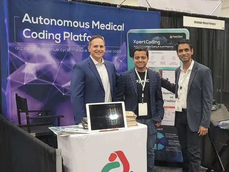 XpertDox Team at Becker’s Left to Right: Nick Pierce, Dr. Bhupesh Panwar, and Dr. Sameer Ather