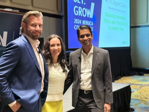 From Right to Left-Dr. Sameer Ather, CEO of XpertDox, April Gillam, Head of Industry Strategy and Consulting at Solv, and Brandon Robertson, CEO of UCP Merchant Medicine and Intellivisit Solutions.